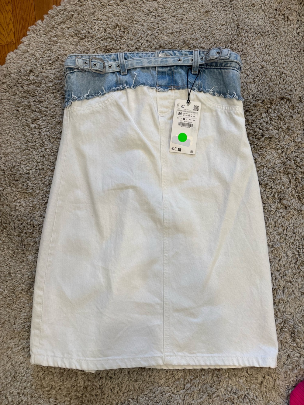 Zara White and Light Blue Frayed Denim Dress